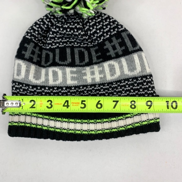 The Children’s Place “DUDE” Big Boys Pom Pom beanie/hat XL, Navy Green grunge - Picture 9 of 11